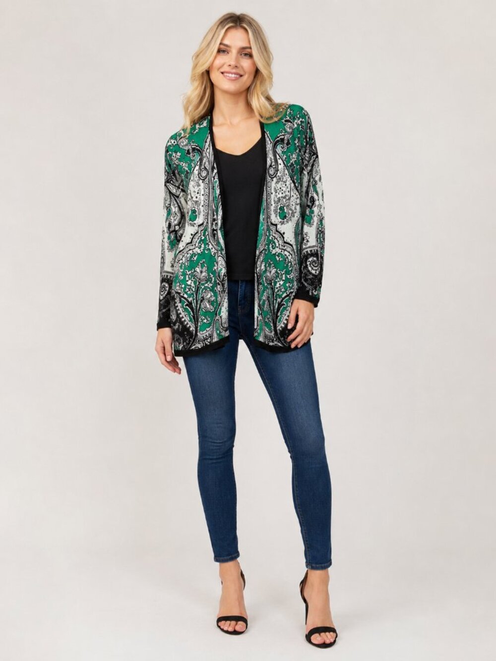 2/$30 Chico's Paisley Scarf Print Open Cardigan Green Teal 16 #A4118